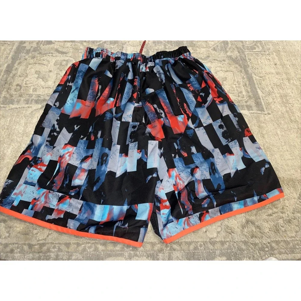 Nike Men's Large Elastic Waist Stretch Mesh Lined Swim‎ Shorts Blue Black Gray